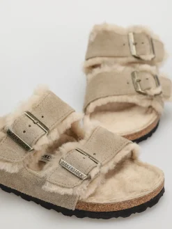 Birkenstock Arizona Shearling Suede Leather Fur Narrow Flip-flops Wmn