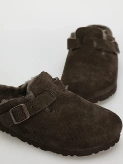 Birkenstock Boston Shearling Suede Leather Fur Narrow Wmn Flip-flops
