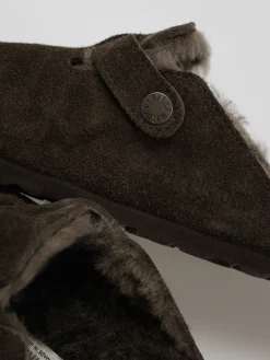 Birkenstock Boston Shearling Suede Leather Fur Narrow Wmn Flip-flops
