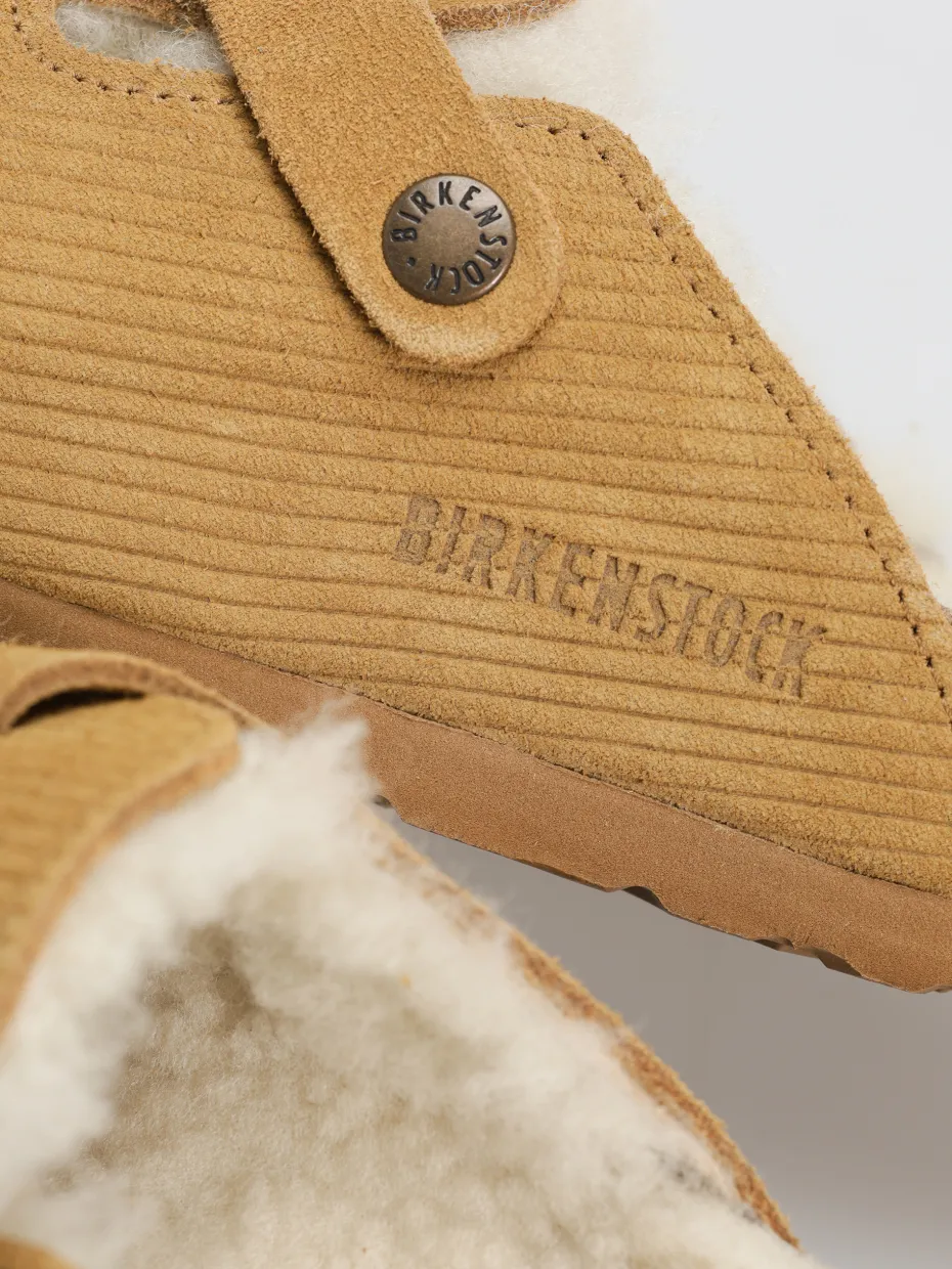 Birkenstock Boston VL Fell Suede Leather Fur Narrow Wmn Flip-flops