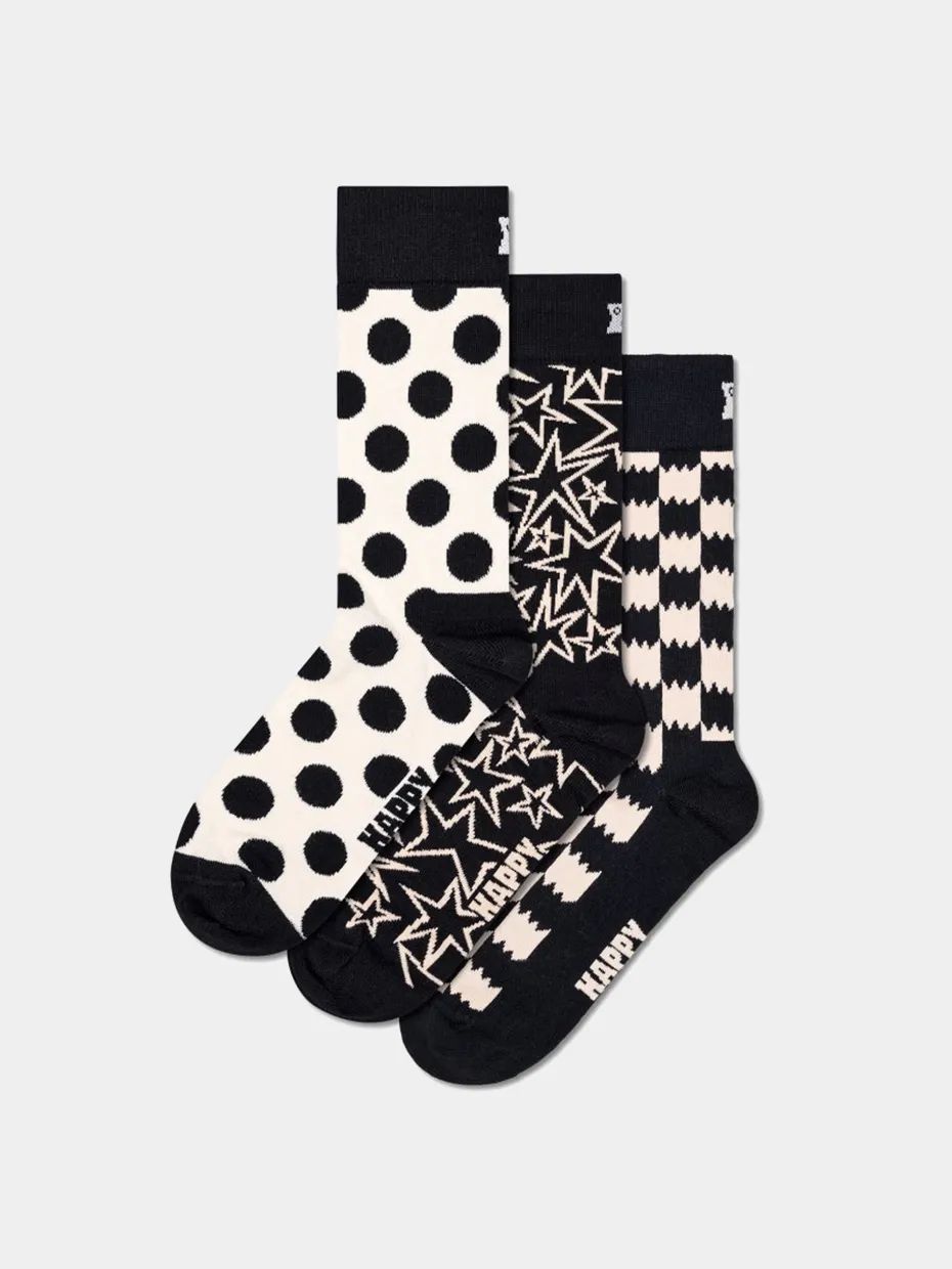Happy Socks Socks 3-Pack Black And White