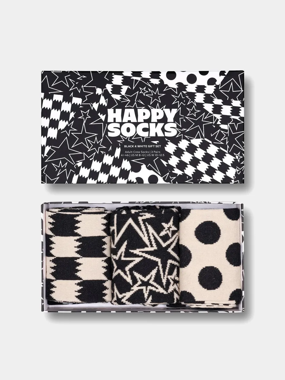 Happy Socks Socks 3-Pack Black And White